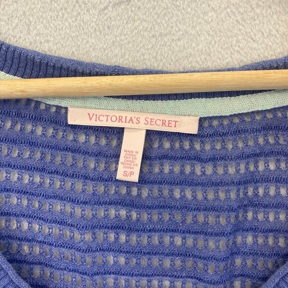 VICTORIA'S SECRET Flax Blend Short Sleeve Open Knit Sweater Size Small S Purple - Picture 4 of 10